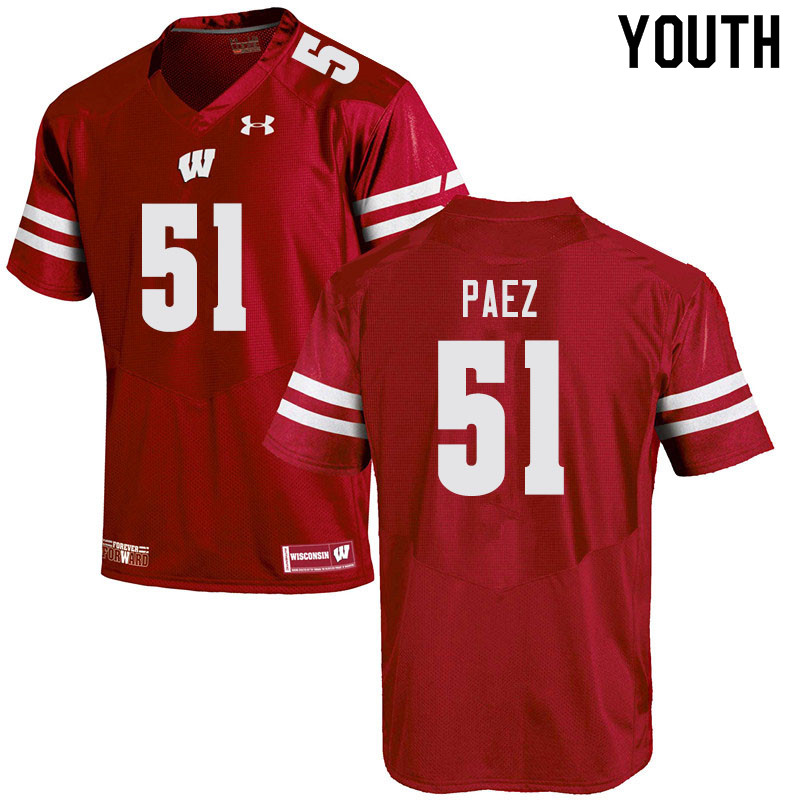 Youth #51 Gio Paez Wisconsin Badgers College Football Jerseys Sale-Red - Click Image to Close